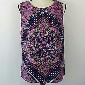 Renee C Bold Pink Paisley Sleeveless Top Large